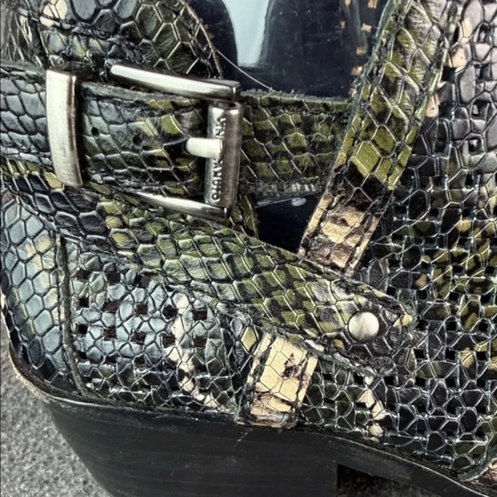 Vince Camuto Leather Snake Print Block Heel Ankle Boots Size 7.5M‎